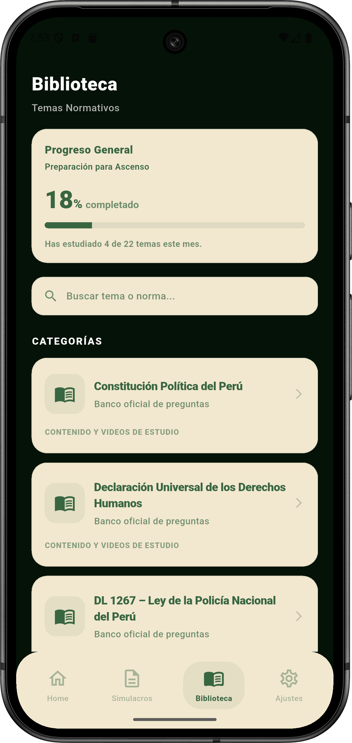 Pantalla Biblioteca de LCDK