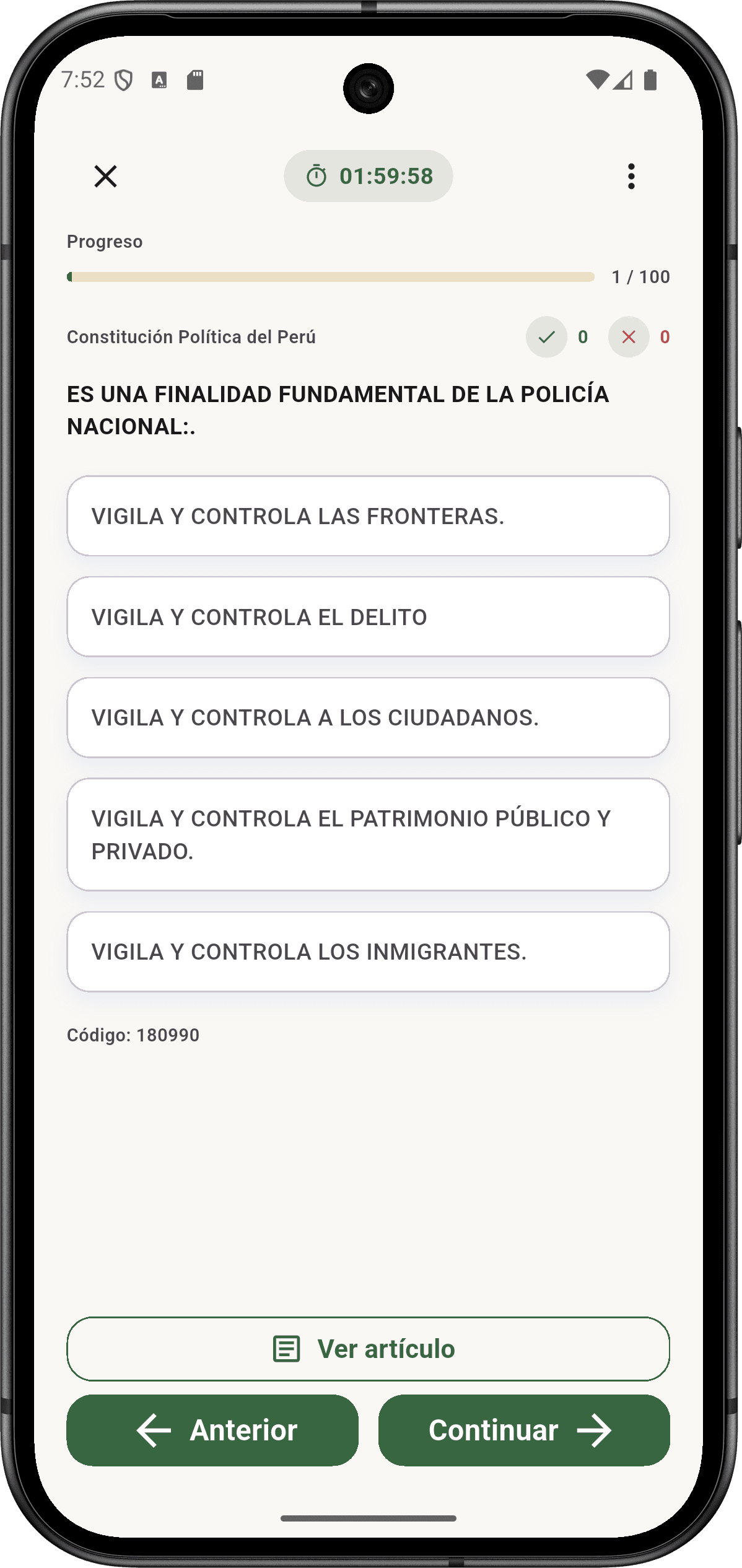 Pantalla Examen de LCDK